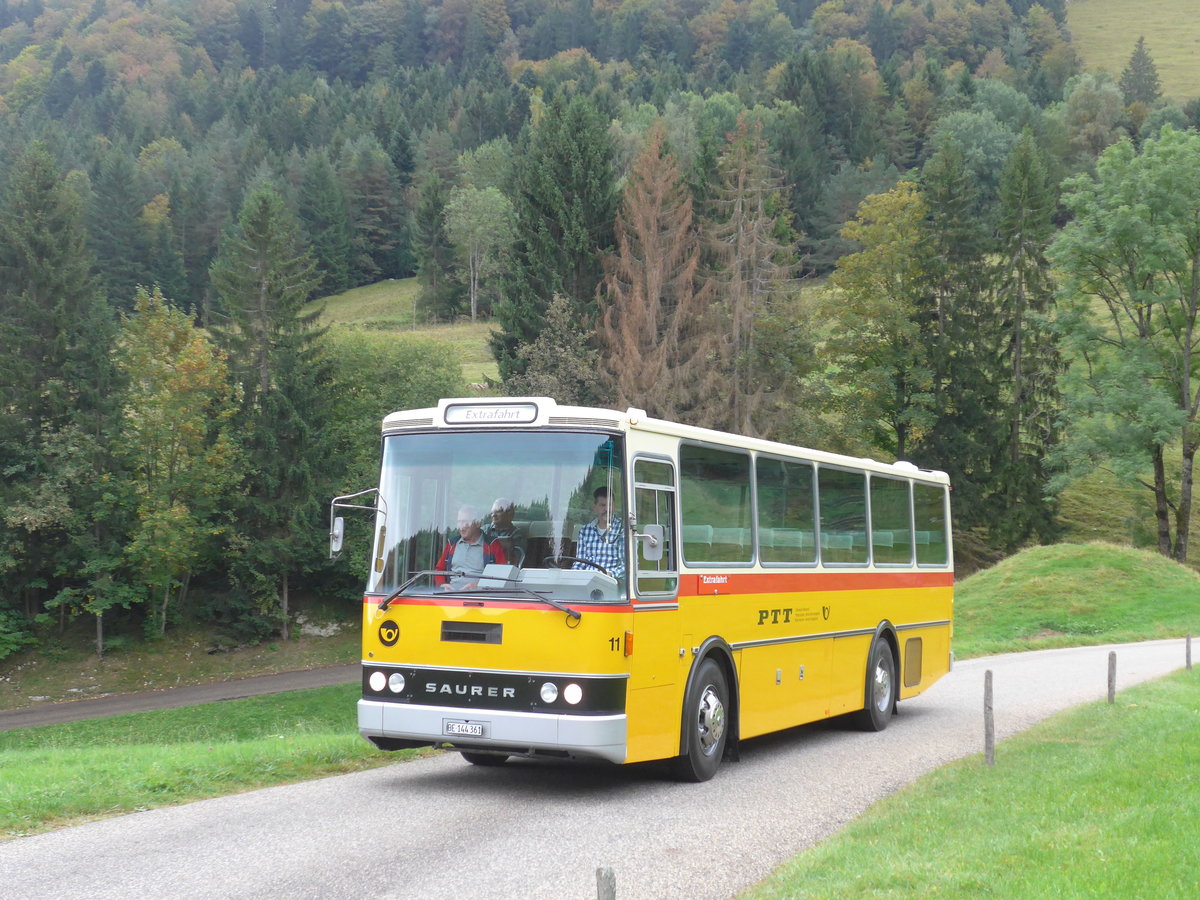 (175'341) - Aebi, Koppigen - Nr. 11/BE 144'361 - Saurer/Lauber (ex Leuenberger, Kirchberg; ex Niederer, Filzbach Nr. 11) am 2. Oktober 2016 am Scheltenpass (Solothurnerseite)