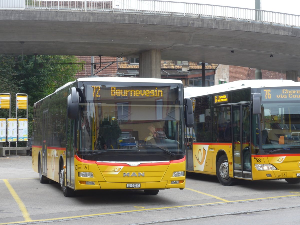 (175'453) - CarPostal Ouest - Nr. 60/JU 52'241 - MAN am 7. Oktober 2016 beim Bahnhof Porrentruy 