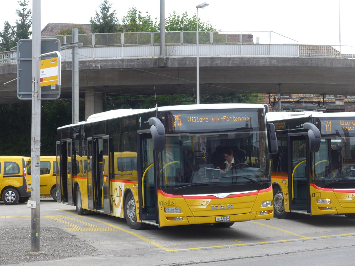 (175'469) - CarPostal Ouest - Nr. 61/JU 52'036 - MAN am 7. Oktober 2016 beim Bahnhof Porrentruy