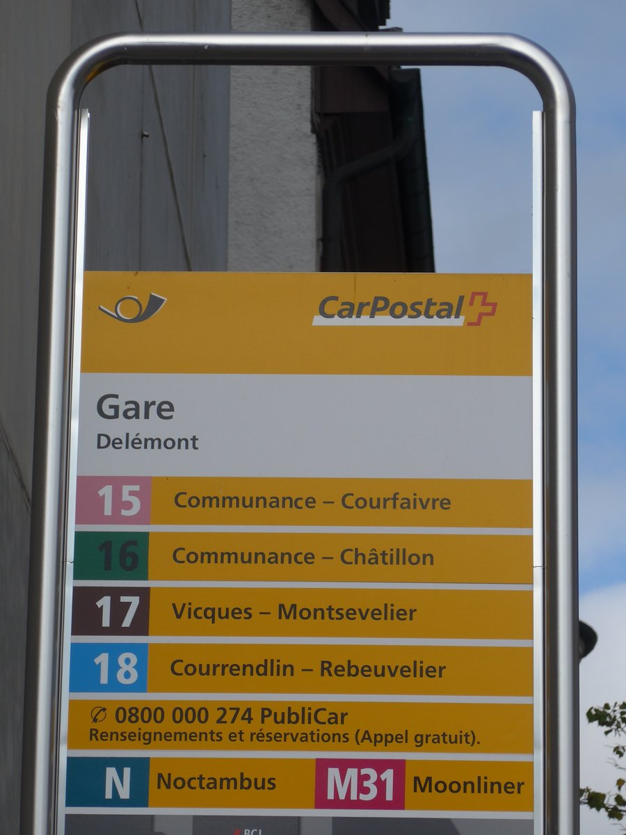 (175'494) - PostAuto-Haltestelle - Del�mont, Gare - am 7. Oktober 2016