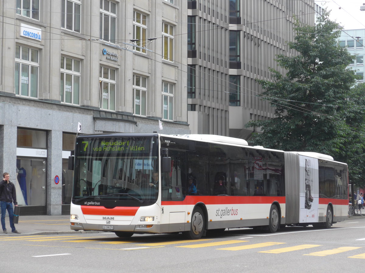 (175'642) - St. Gallerbus, St. Gallen - Nr. 275/SG 198'275 - MAN am 15. Oktober 2016 beim Bahnhof St. Gallen