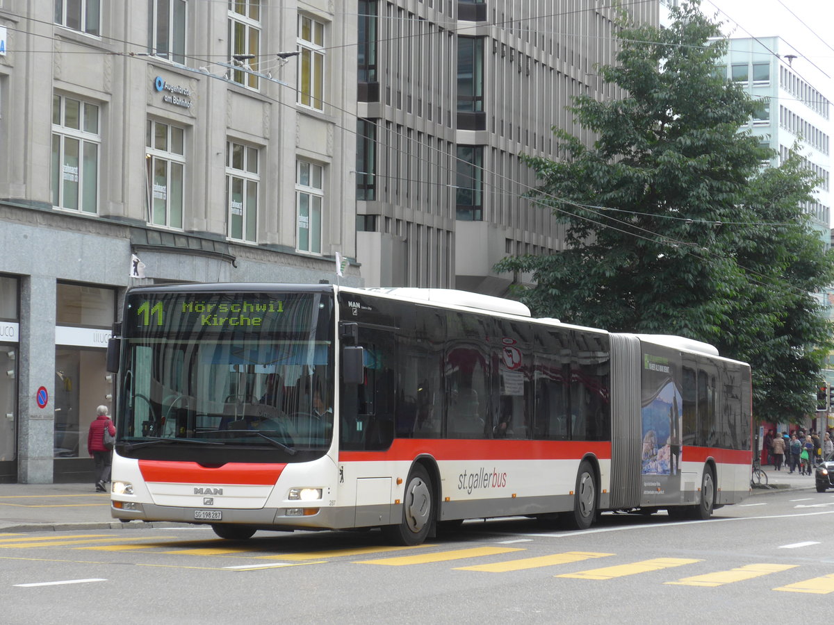 (175'676) - St. Gallerbus, St. Gallen - Nr. 287/SG 198'287 - MAN am 15. Oktober 2016 beim Bahnhof St. Gallen