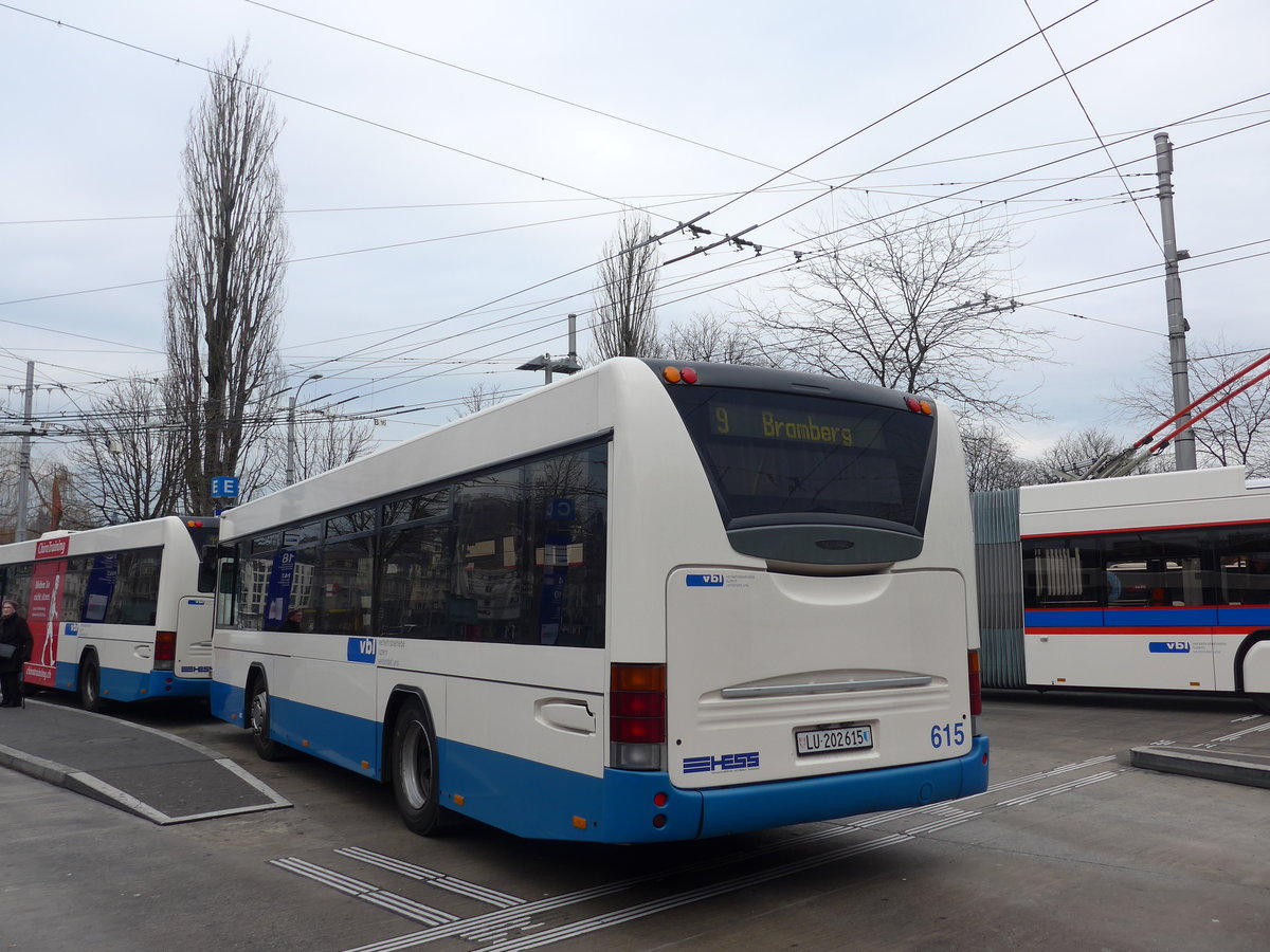 (177'193) - VBL Luzern - Nr. 615/LU 202'615 - Scania/Hess am 11. Dezember 2016 beim Bahnhof Luzern