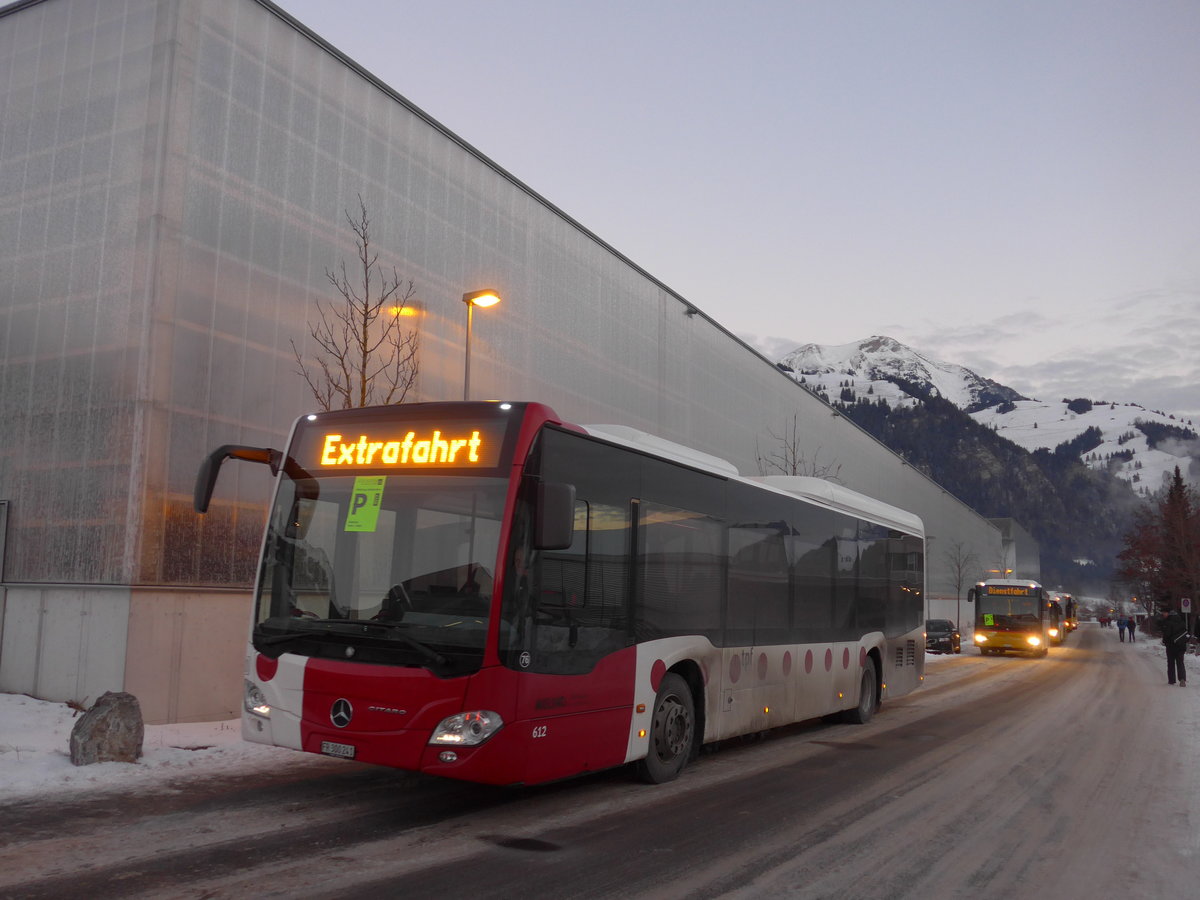 (177'606) - TPF Fribourg (Wieland 76) - Nr. 612/FR 300'241 - Mercedes am 7. Januar 2017 beim Bahnhof Frutigen