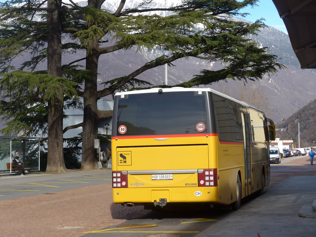 (178'370) - TpM, Mesocco - Nr. 1/GR 108'001 - Van Hool (ex Pacciarelli, Grono) am 7. Februar 2017 beim Bahnhof Bellinzona