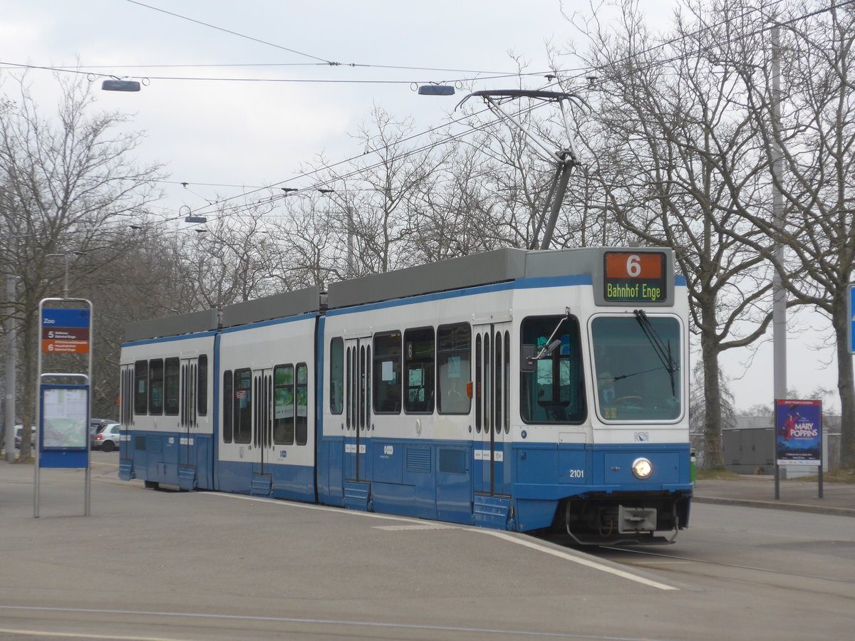 (178'485) - VBZ-Tram - Nr. 2101 - am 10. Februar 2017 in Z�rich, Zoo