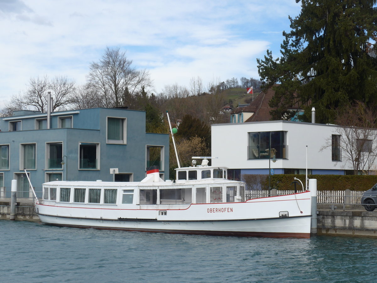 (178'833) - Das Motorschiff Oberhofen am 4. M�rz 2017 bei der Schiffl�ndte Thun