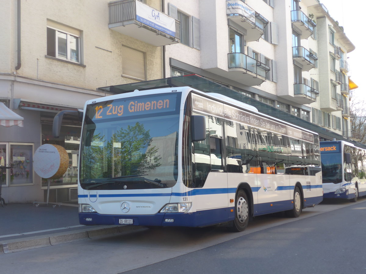 (179'485) - ZVB Zug - Nr. 131/ZG 88'131 - Mercedes am 10. April 2017 beim Bahnhof Zug