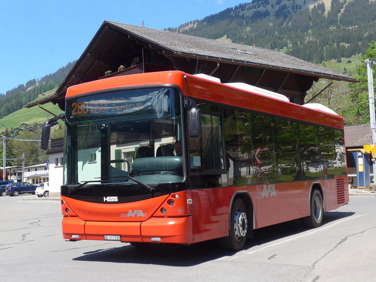 (180'792) - AFA Adelboden - Nr. 56/BE 611'030 - Scania/Hess am 26. Mai 2017 beim Bahnhof Lenk