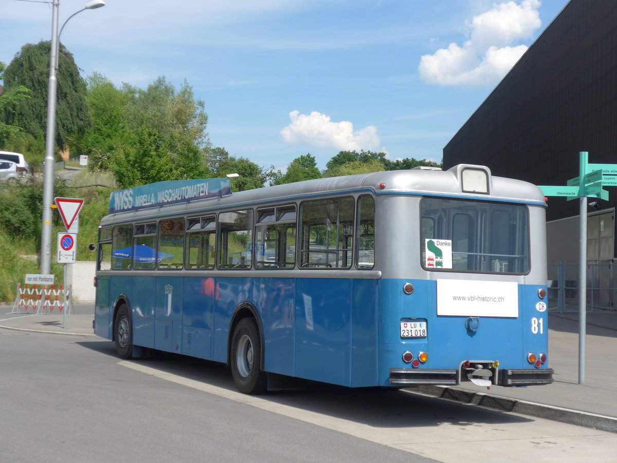 (180'875) - VBL Luzern (vbl-historic) - Nr. 81/LU 231'018 - FBW/Hess am 28. Mai 2017 in Luzern, Allmend