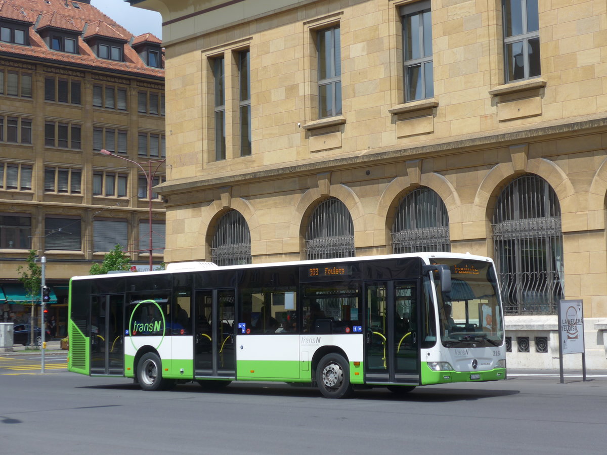 (181'061) - transN, La Chaux-de-Fonds - Nr. 316/NE 56'216 - Mercedes (ex TRN La Chaux-de-Fonds Nr. 316) am 12. Juni 2017 beim Bahnhof La Chaux-de-Fonds