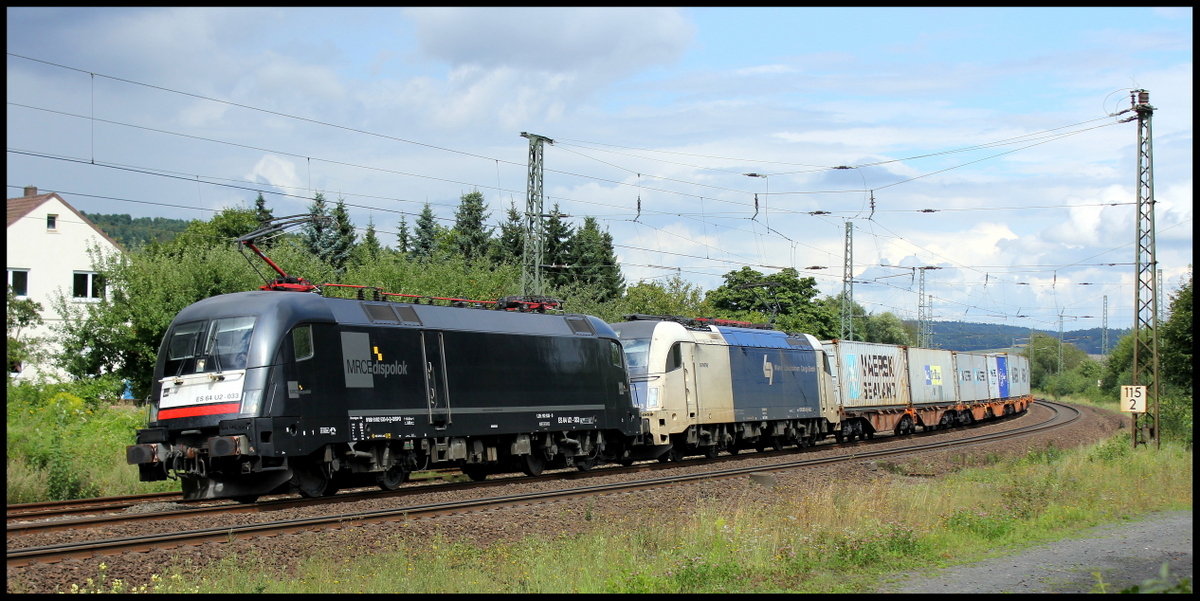 182 533 und 1216 953 der WLC mit Containerzug am 14.08.14 in Götzenhof