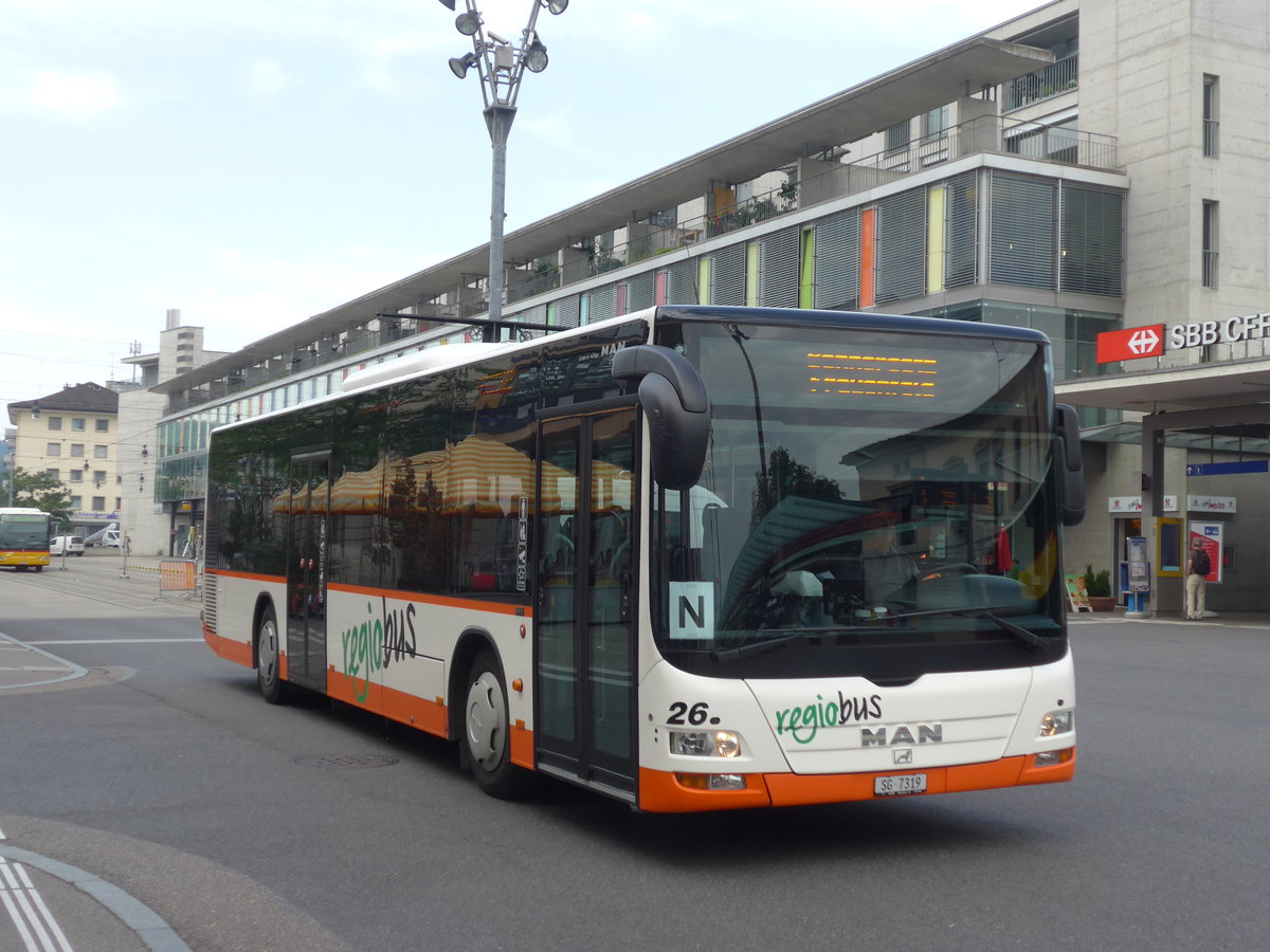 (182'544) - Regiobus, Gossau - Nr. 26/SG 7319 - MAN am 3. August 2017 beim Bahnhof Frauenfeld