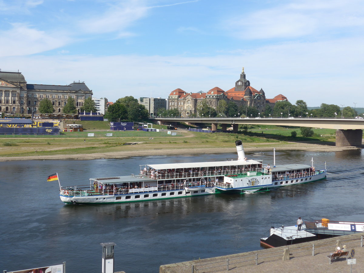 (182'984) - Dampfschiff Leipzig am 8. August 2017 auf der Elbe in Dresden