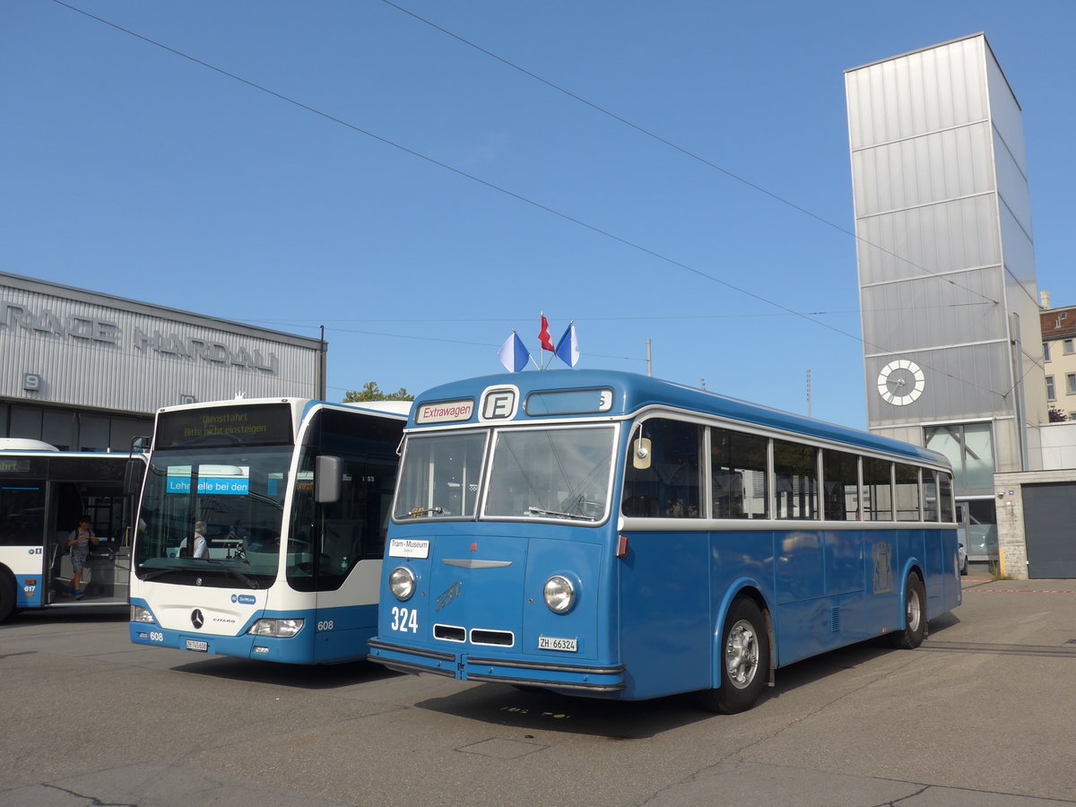 (183'672) - VBZ Zrich (TMZ) - Nr. 324/ZH 66'324 - FBW/Tscher (ex Privat; ex VBZ Zrich Nr. 324) am 20. August 2017 in Zrich, Garage Hardau