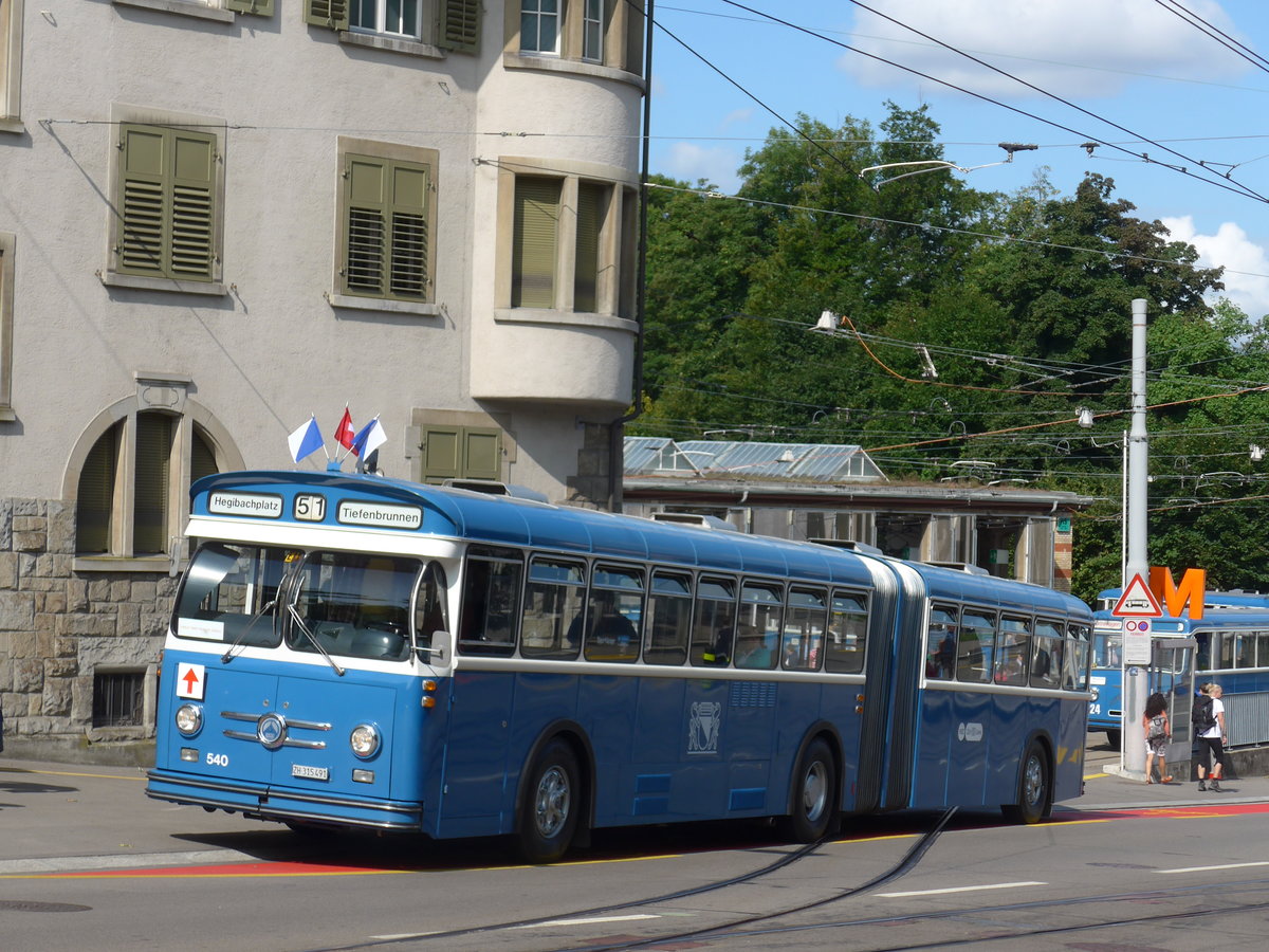 (183'722) - VBZ Zrich (TMZ) - Nr. 540/ZH 315'491 - Saurer/Saurer (ex Nr. 7540; ex Nr. 540) am 20. August 2017 in Zrich, Burgwies