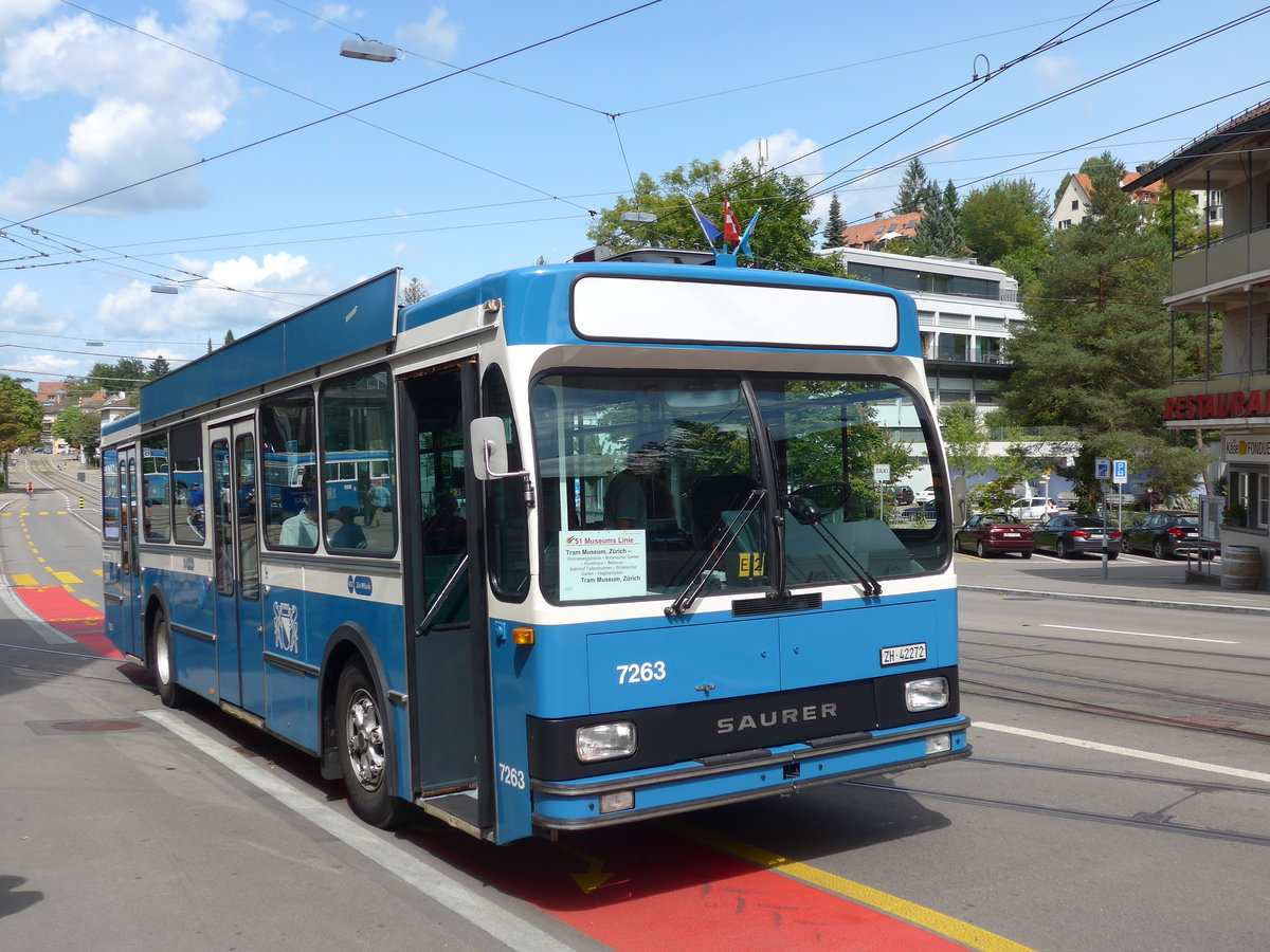 (183'730) - VBZ Zrich - Nr. 7263/ZH 42'272 - Saurer/R&J (ex Nr. 473; ex Nr. 9017; ex Nr. 263) am 20. August 2017 in Zrich, Burgwies