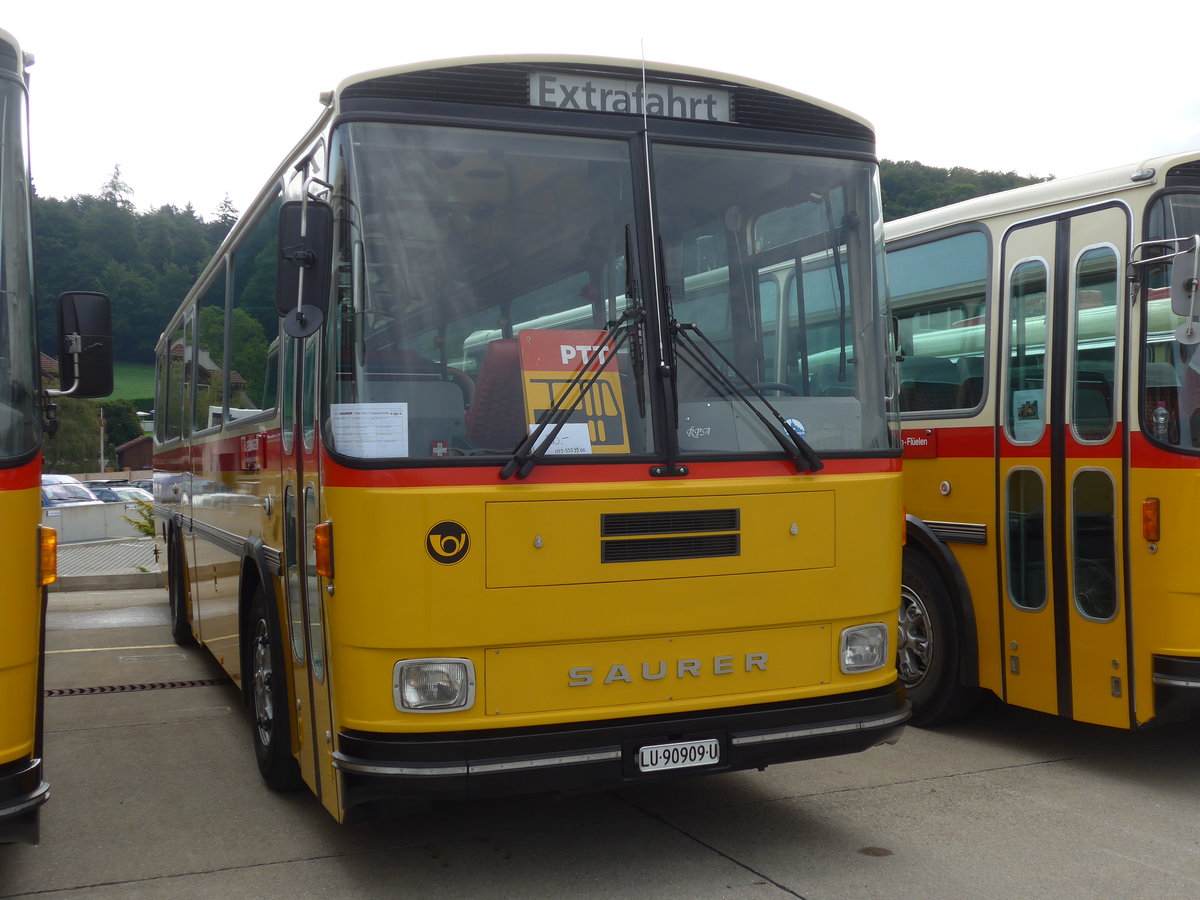 (184'335) - Amstein, Willisau - LU 90'909 U - Saurer/Tscher (ex Allemann, Niederbipp; ex Semadeni, Poschiavo; ex Kasper, Poschiavo; ex PostAuto Graubnden; ex P 24'285) am 26. August 2017 in Oberkirch, CAMPUS Sursee