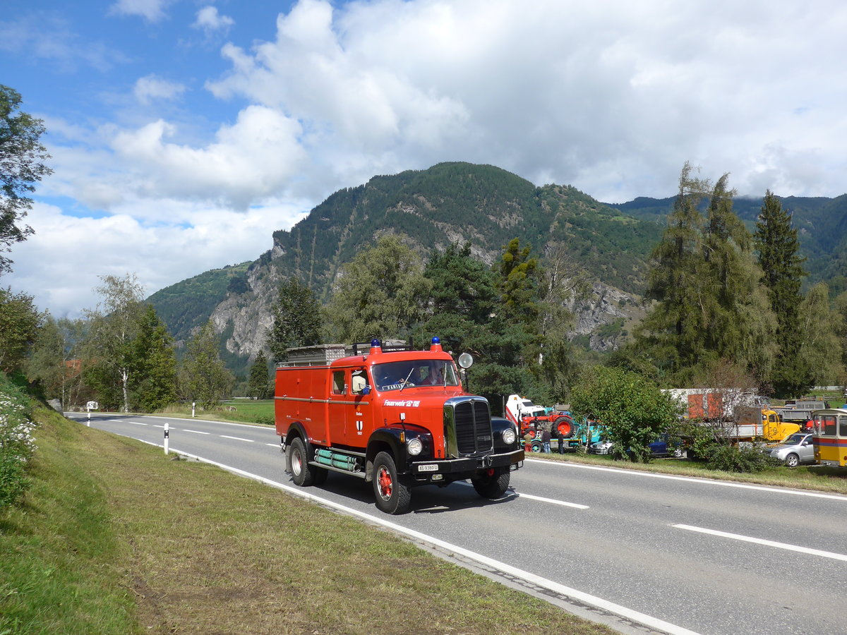 (184'975) - Feuerwehr, Baden - AG 9380 U - Saurer am 16. September 2017 in Cazis, B�ndner Arena
