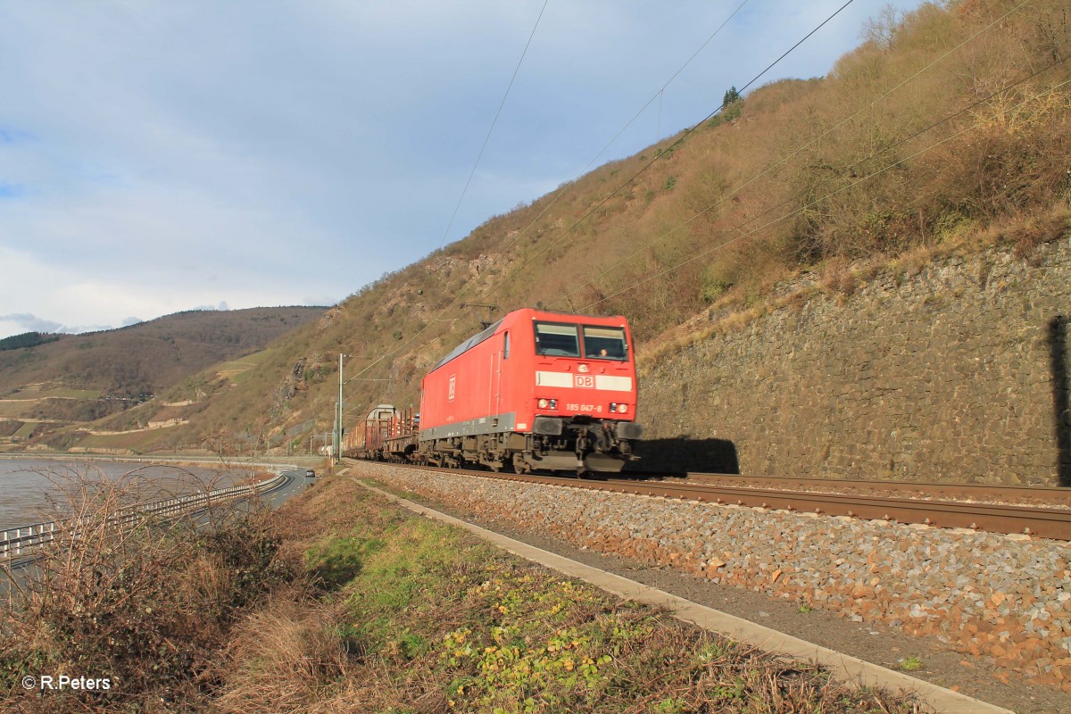 185 047-8 mit einem gemischten Güterzug kurz vor Assmannshausen. 13.01.15