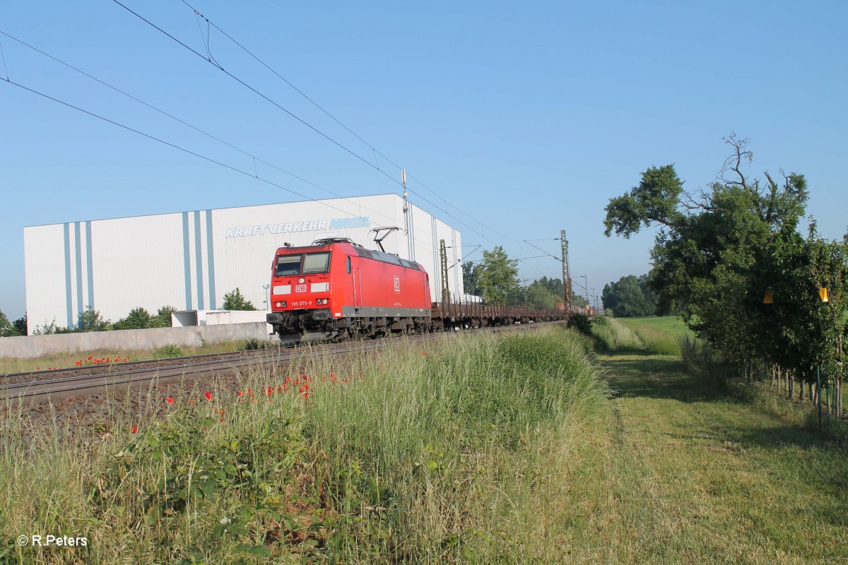 185 075-9 mit einem gemischten Güterzug kurz vor Groß-Gerau. 20.05.15