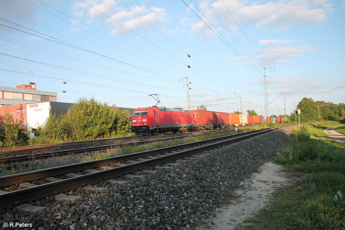 185 272-2 mit einem Containerzug in Richtung Fürth bei Hohe Marta. 26.09.23