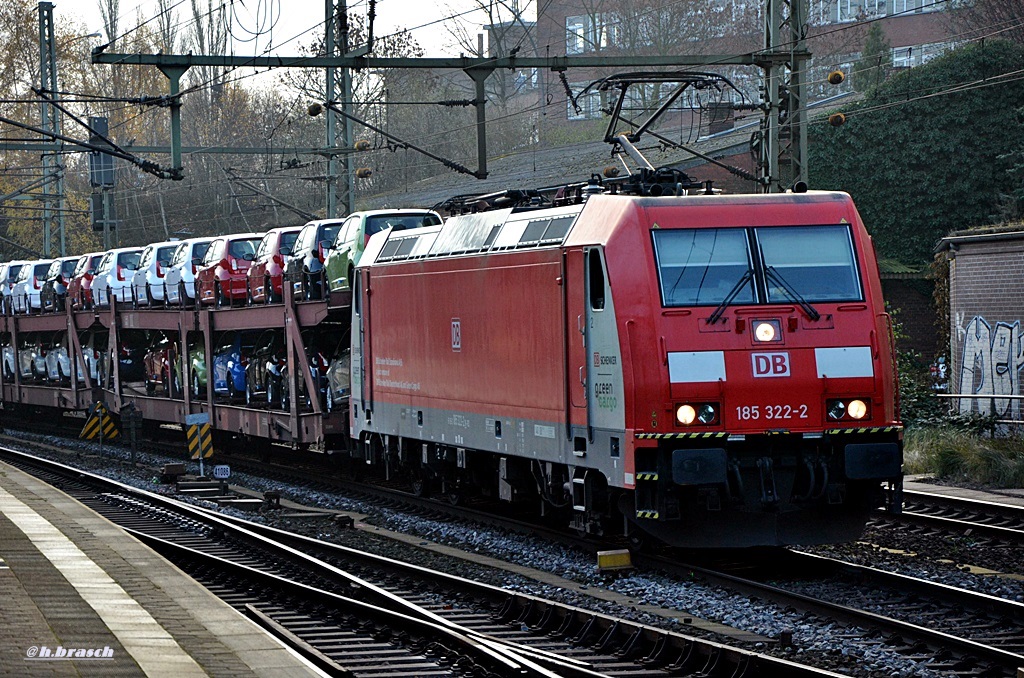 185 322-2 zog einen autozug durch hh-harburg,06.12.14