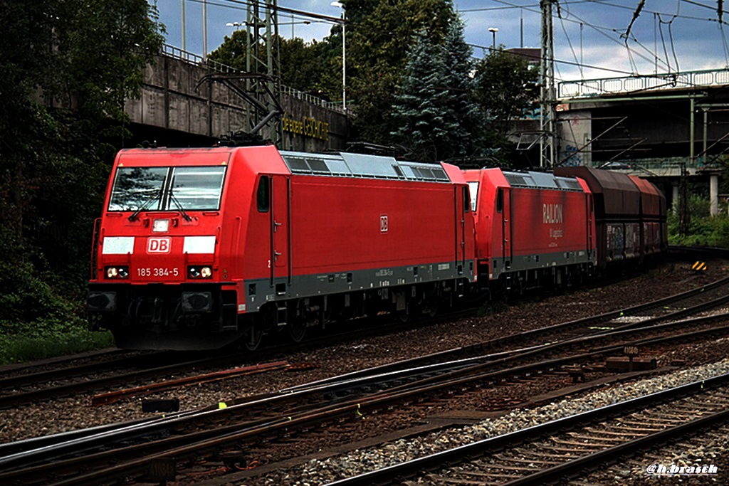 185 384-5 zog mit einer schwesterlok einen kohlezug durch hh-harburg,datum 22.08.14