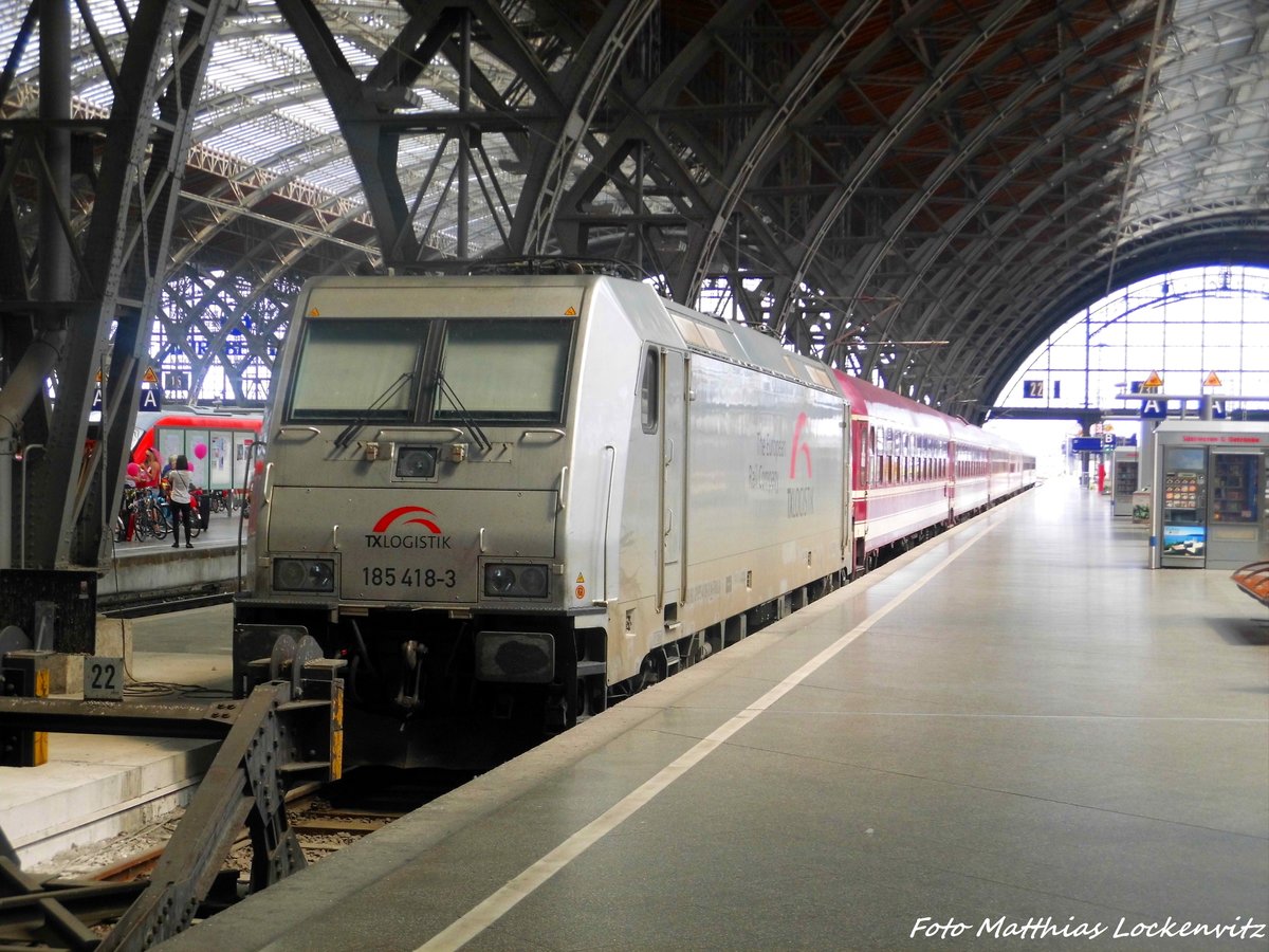 185 418 mit dem Mller-Tanzzug abgestellt im Leipziger Hbf am 4.6.16