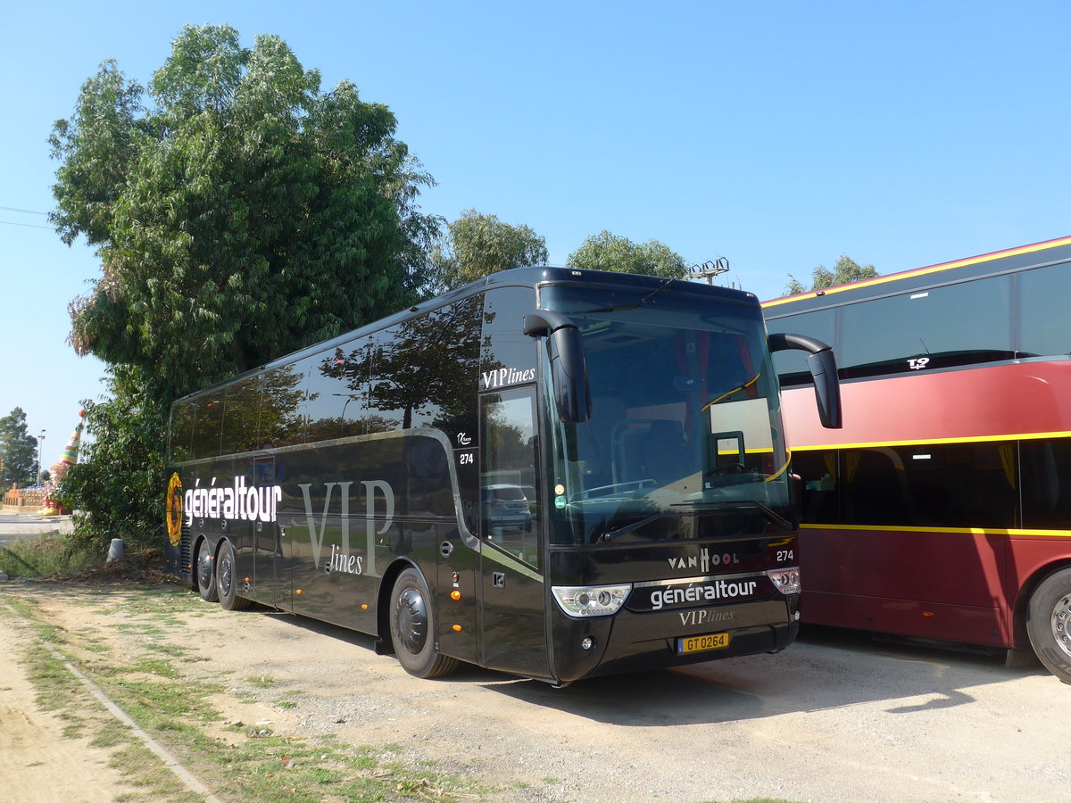 (185'650) - Aus Luxemburg: Gnraltour, Luxembourg - Nr. 274/GT 264 - Van Hool am 29. September 2017 in Roses, Carparkplatz