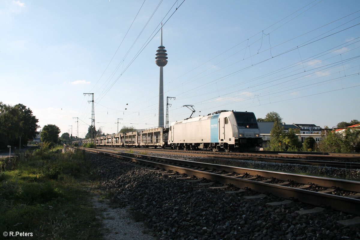 186 696-2 mit einem leeren Gefco Autotransportzug Nürnberg Hohe Marta. 26.09.23