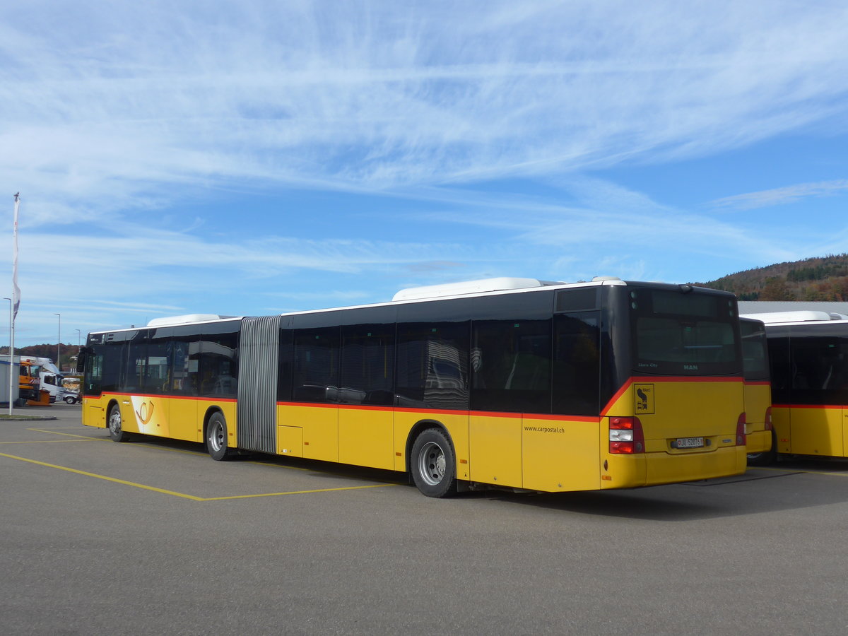 (186'037) - CarPostal Ouest - JU 52'076 - MAN (ex Nr. 38) am 21. Oktober 2017 in Develier, Parkplatz