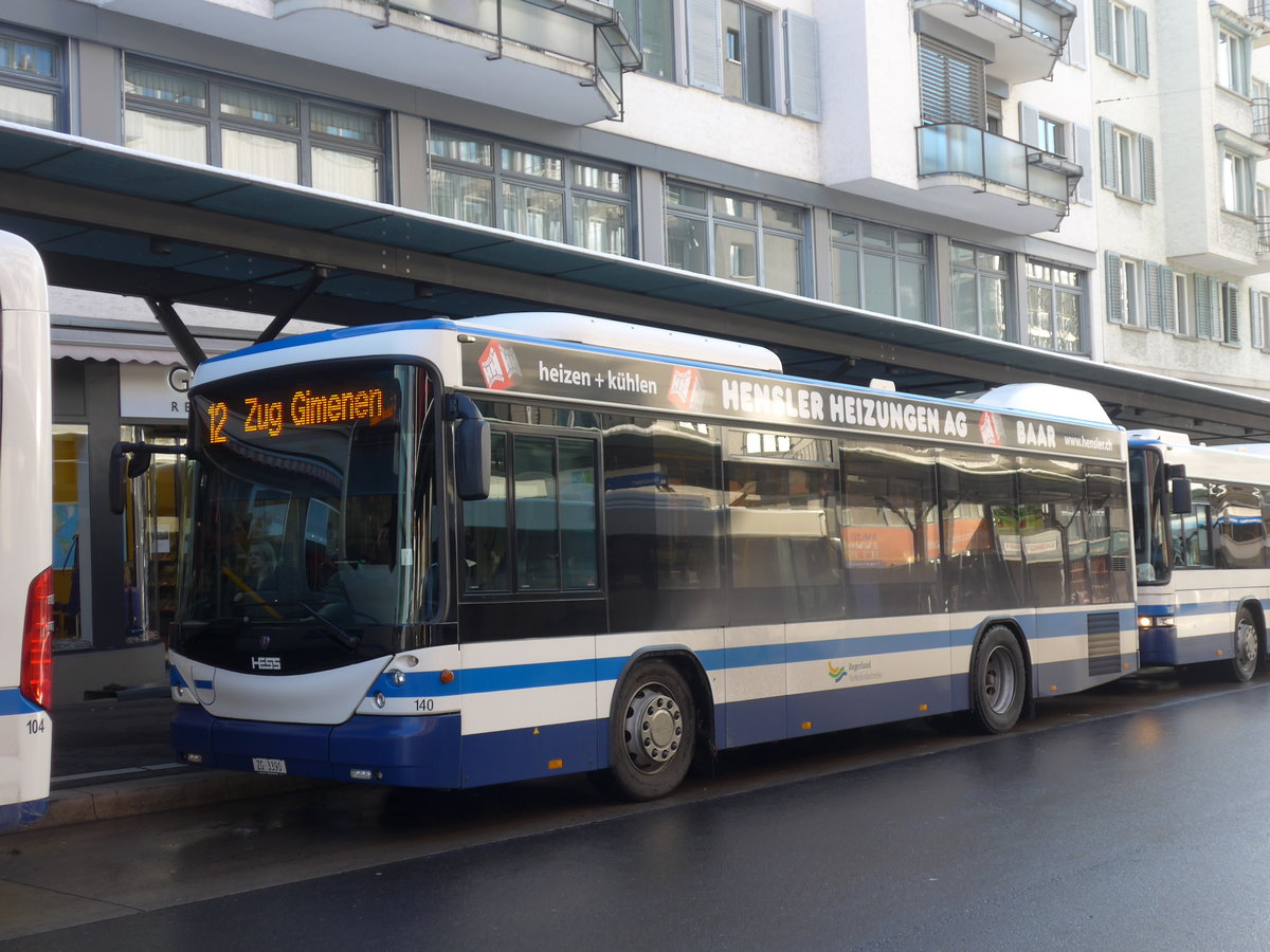 (186'846) - ZVB Zug - Nr. 140/ZG 3390 - Scania/Hess am 9. Dezember 2017 beim Bahnhof Zug