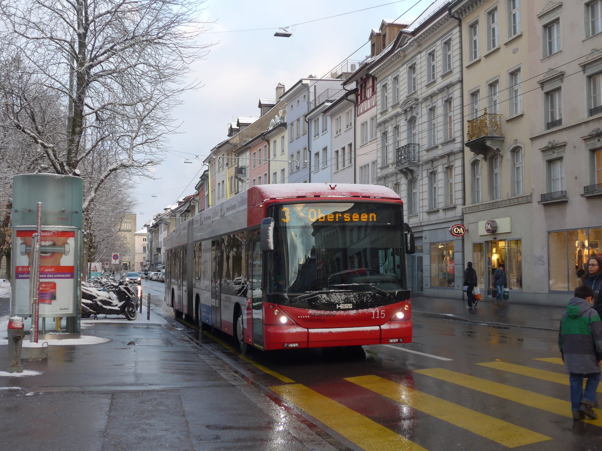 (186'916) - SW Winterthur - Nr. 115 - Hess/Hess Gelenktrolleybus am 9. Dezember 2017 in Winterthur, Schmidgasse