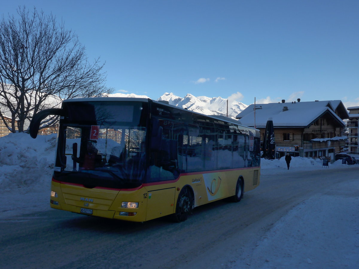 (186'971) - MOB Montreux - Nr. 12/VD 527'776 - MAN/Gppel am 17. Dezember 2017 in Haute-Nendaz, Tlcabine (Einsatz Lathion)