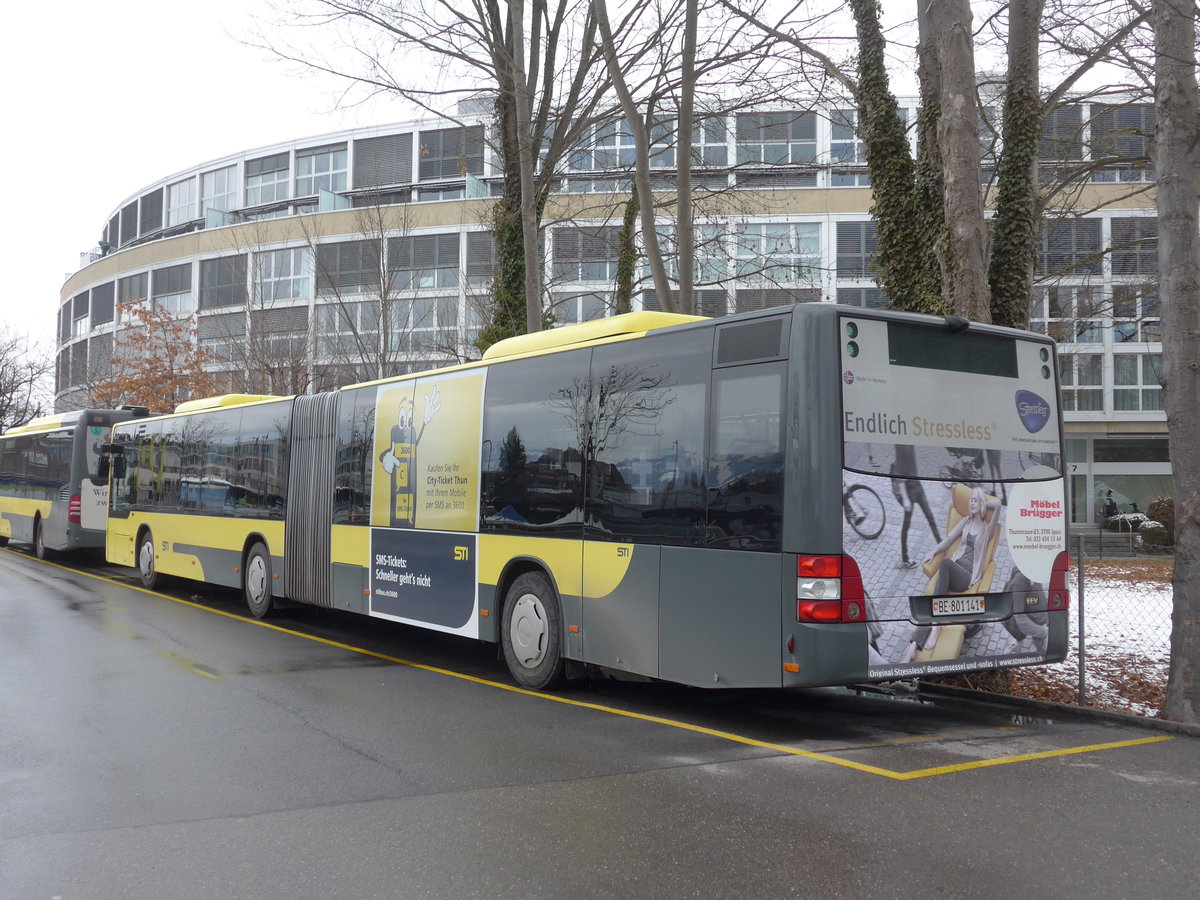 (187'019) - STI Thun - Nr. 141/BE 801'141 - MAN am 17. Dezember 2017 bei der Schifflndte Thun