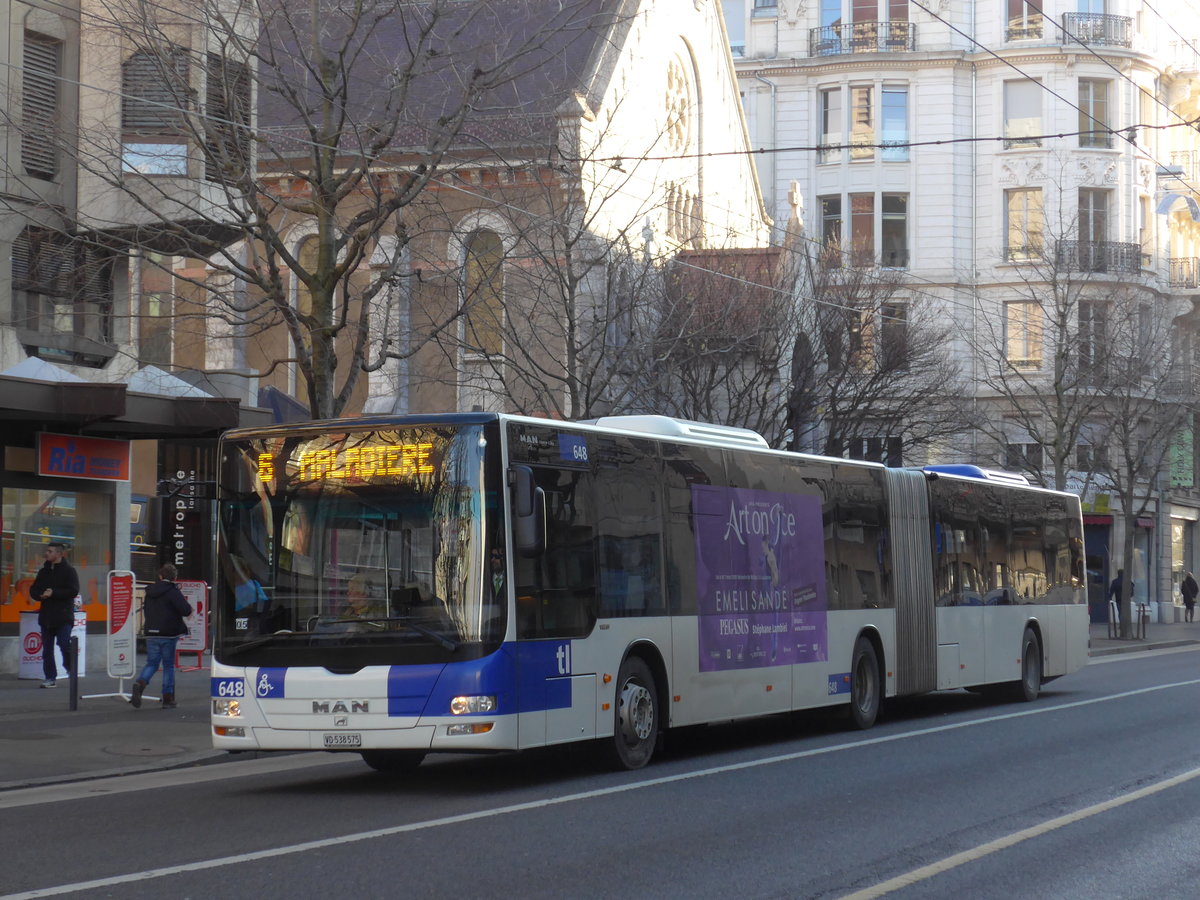 (187'132) - TL Lausanne - Nr. 648/VD 538'575 - MAN am 23. Dezember 2017 in Lausanne, Chauderon