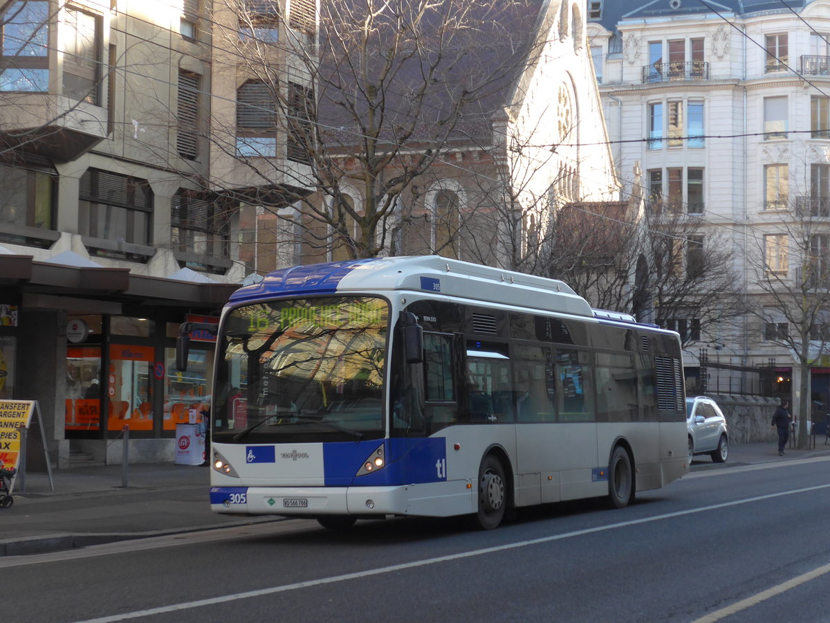 (187'163) - TL Lausanne - Nr. 305/VD 566'786 - Van Hool am 23. Dezember 2017 in Lausanne, Chauderon