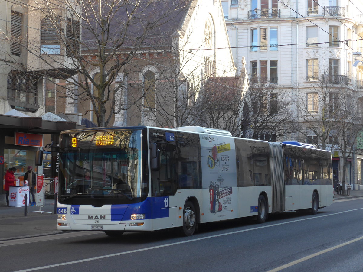 (187'169) - TL Lausanne - Nr. 646/VD 203'289 - MAN am 23. Dezember 2017 in Lausanne, Chauderon