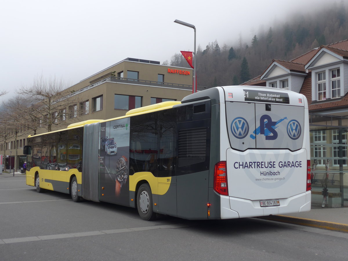 (187'328) - STI Thun - Nr. 183/BE 804'183 - Mercedes am 24. Dezember 2017 beim Bahnhof Interlaken Ost