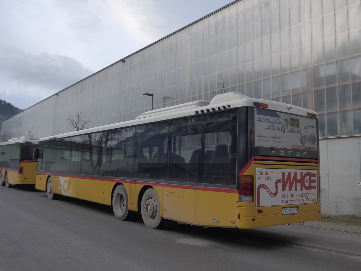 (187'711) - AVA Aarberg - Nr. 11/BE 85'802 - Setra (ex Nr. 2) am 7. Januar 2018 beim Bahnhof Frutigen