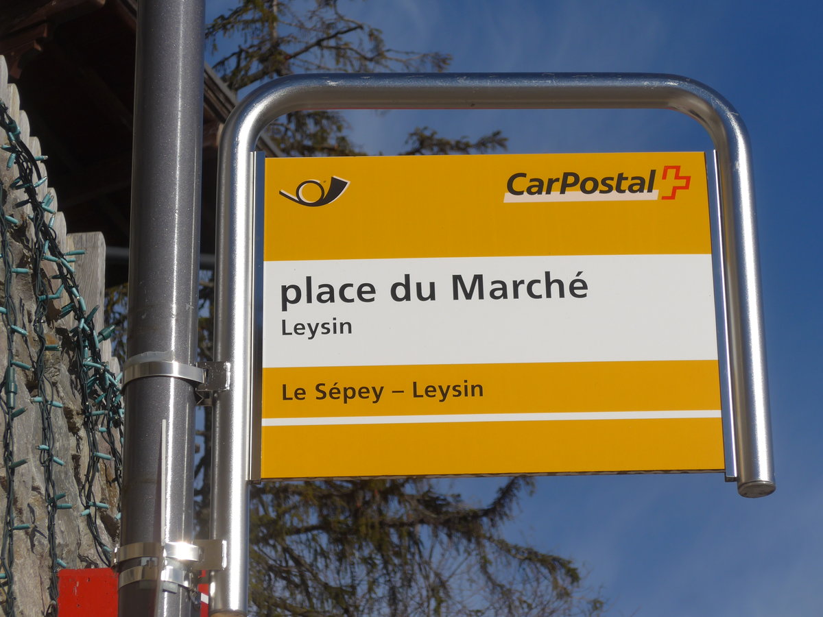 (187'951) - PostAuto-Haltestelle - Leysin, place du March� - am 14. Januar 2018