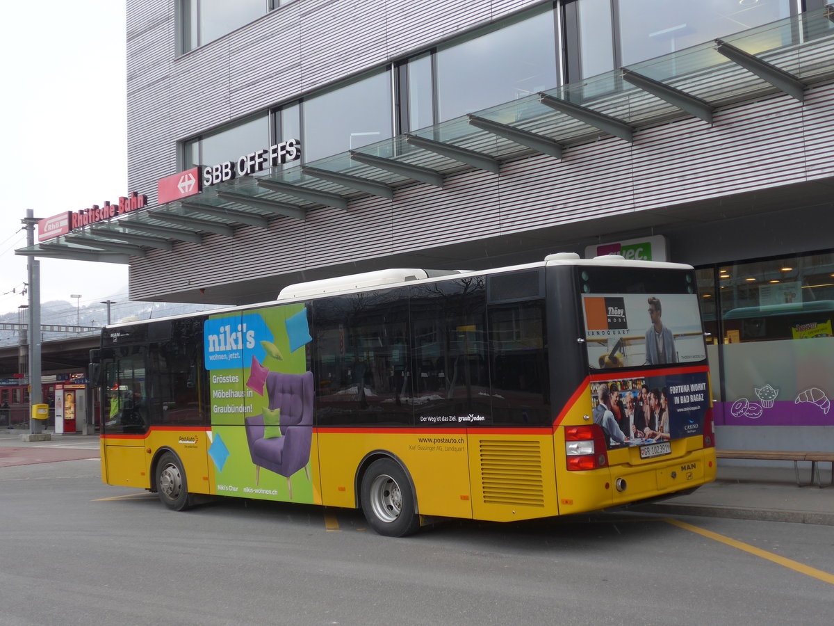 (188'098) - Gessinger, Bad Ragaz - GR 102'391 - MAN/Gppel am 3. Februar 2018 beim Bahnhof Landquart