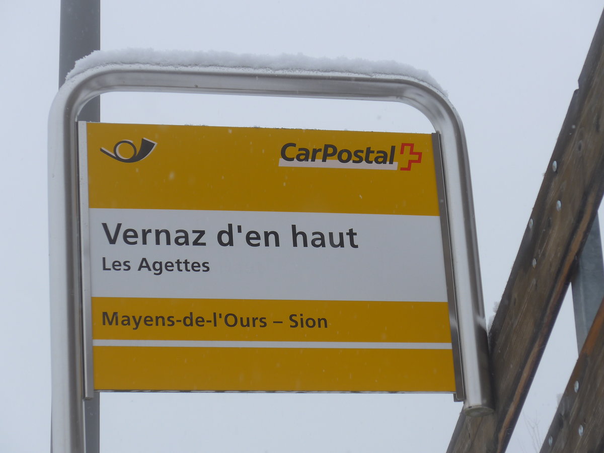 (188'413) - PostAuto-Haltestelle - Les Agettes, Vernaz d'en haut - am 11. Februar 2018