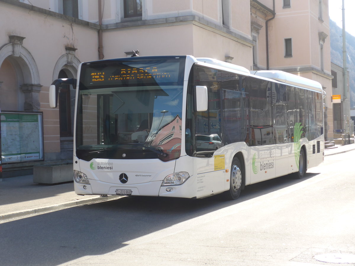 (188'589) - ABl Biasca - Nr. 2/TI 231'002 - Mercedes (ex Nr. 23) am 14. Februar 2018 beim Bahnhof Biasca