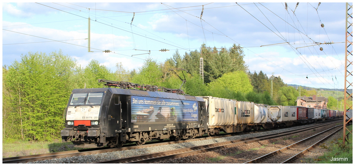 189 281  Bayernhafen  mit Güterzug am 07.05.15 in Jossa