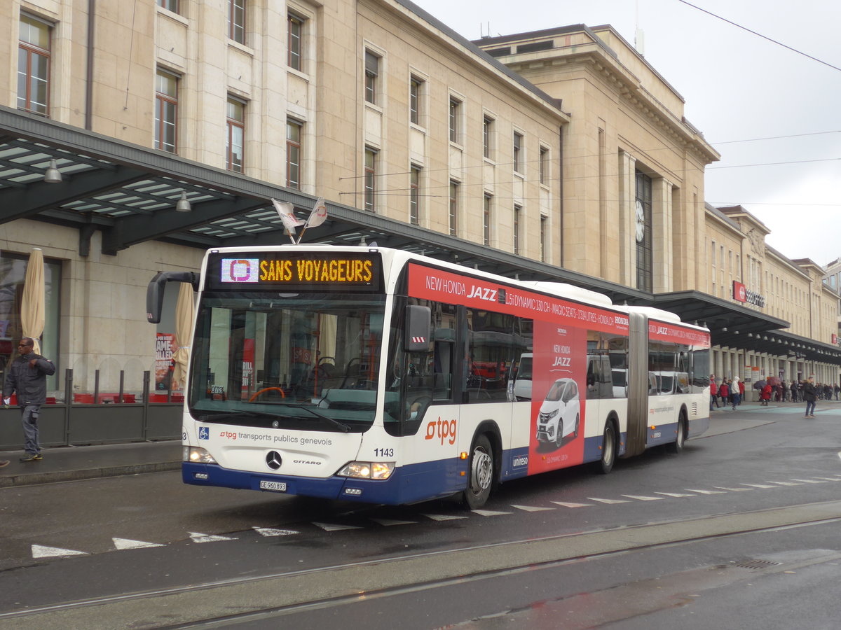 (189'201) - TPG Genve - Nr. 1143/GE 960'893 - Mercedes am 12. Mrz 2018 beim Bahnhof Genve