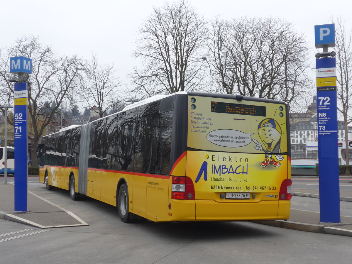 (189'319) - Stirnimann, Neuenkirch - Nr. 42/LU 137'763 - MAN am 17. Mrz 2018 beim Bahnhof Luzern