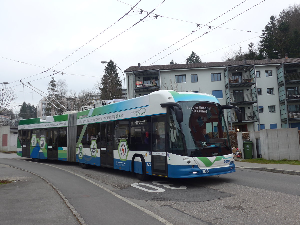 (189'359) - VBZ Zrich - Nr. 183 - Hess/Hess Gelenktrolleybus am 17. Mrz 2018 in Luzern, Wrzenbach (Einsatz VBL)