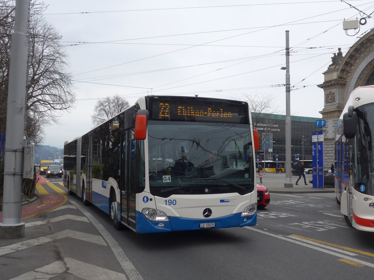 (189'406) - VBL Luzern - Nr. 190/LU 15'079 - Mercedes am 17. Mrz 2018 beim Bahnhof Luzern